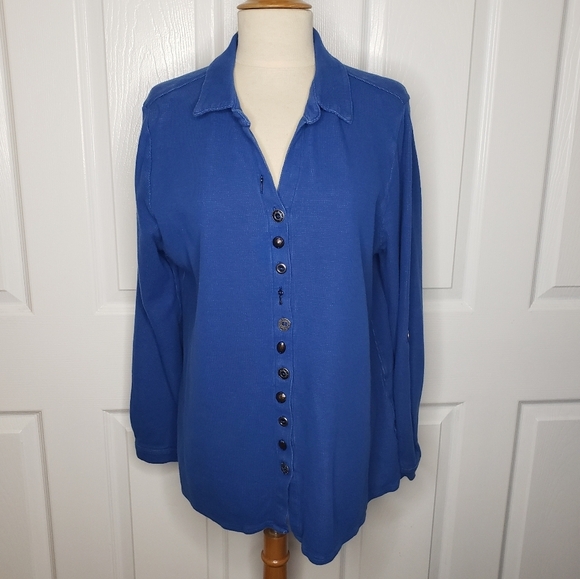 Soft Surroundings Sydney Shirt Tunic Top XL Buttondown Waffle Knit Mixed Media - Picture 2 of 11